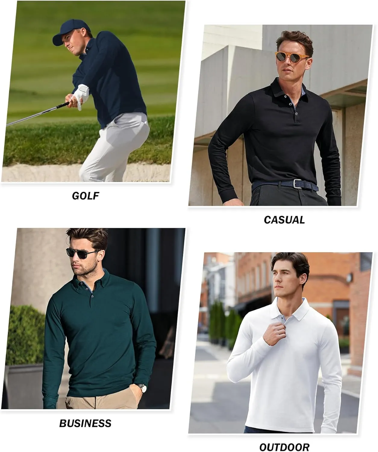 Polo Shirts for Men Long Sleeve Moisture Wicking Golf Polos Casual Travel Performance Collar Shirts