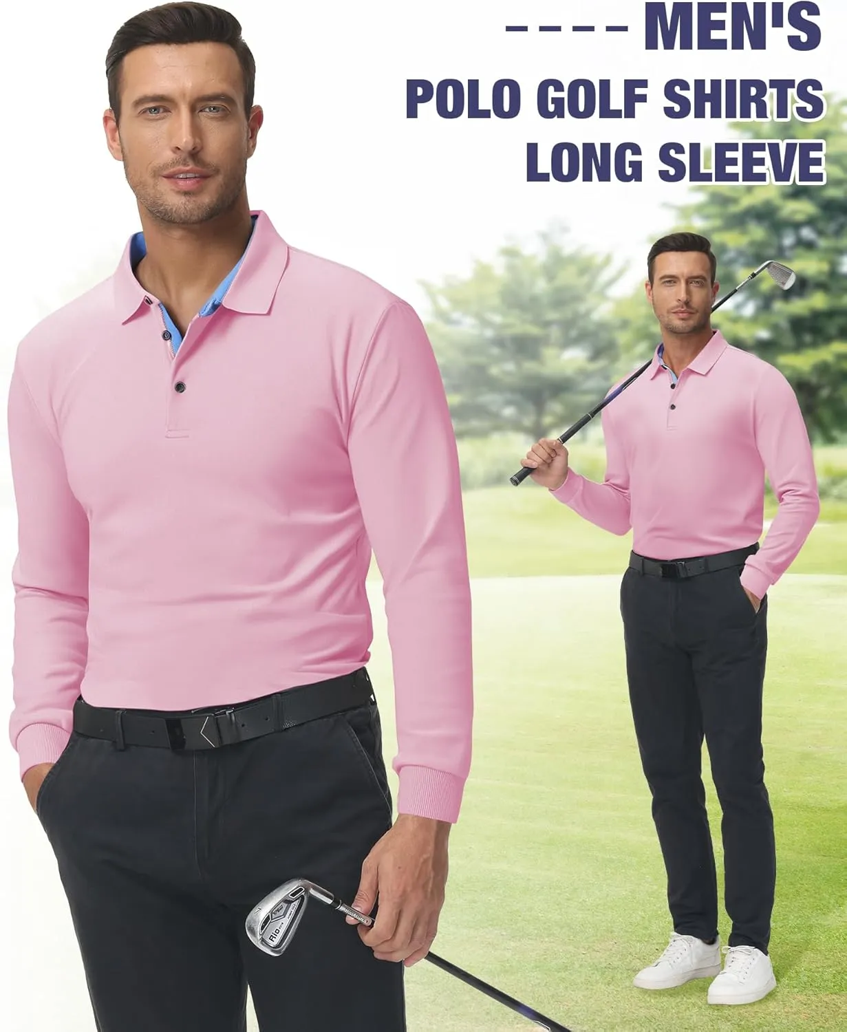 Polo Shirts for Men Long Sleeve Moisture Wicking Golf Polos Casual Travel Performance Collar Shirts