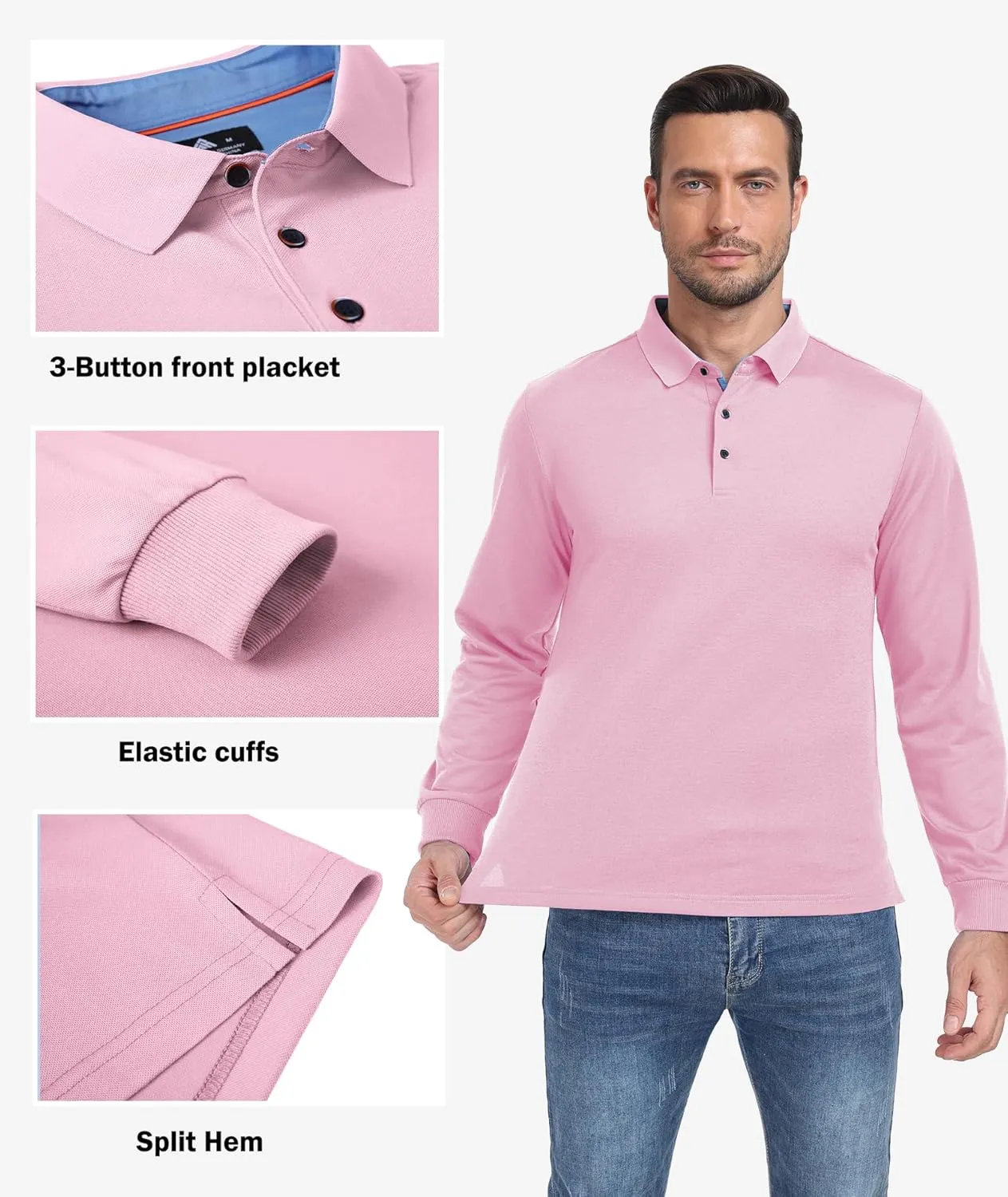 Polo Shirts for Men Long Sleeve Moisture Wicking Golf Polos Casual Travel Performance Collar Shirts
