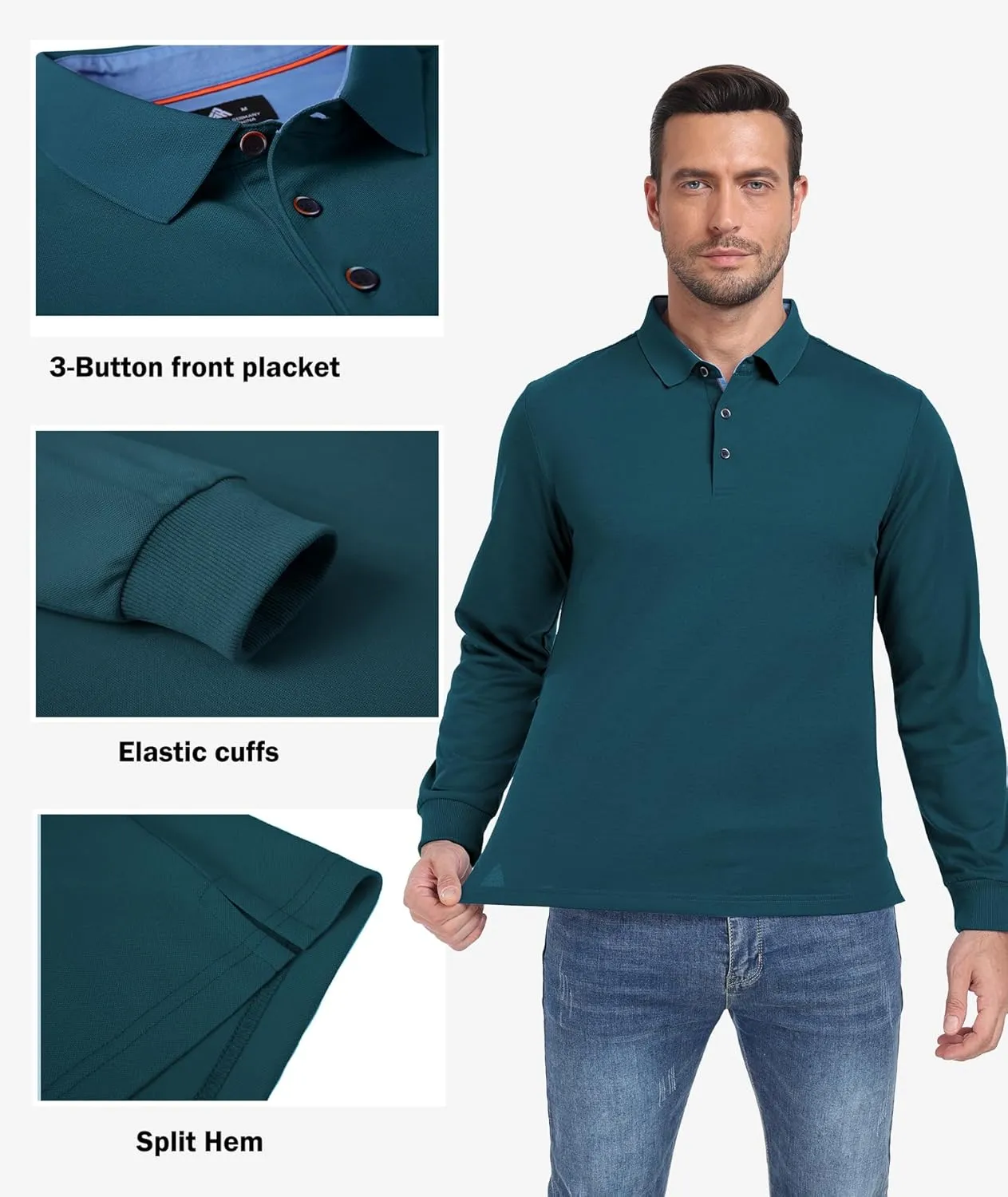 Polo Shirts for Men Long Sleeve Moisture Wicking Golf Polos Casual Travel Performance Collar Shirts