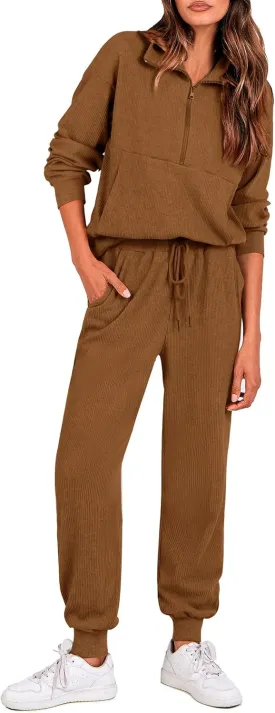 PRETTYGARDEN Womens 2 Piece Sweatsuits Set Long Sleeve Half Zip Pullover Sweatshirt Joggers Sweatpants Fall Outfits Tracksuit