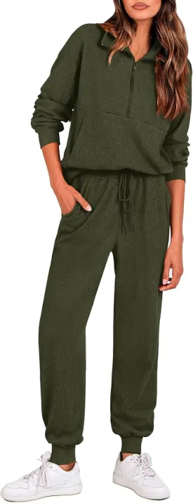 PRETTYGARDEN Womens 2 Piece Sweatsuits Set Long Sleeve Half Zip Pullover Sweatshirt Joggers Sweatpants Fall Outfits Tracksuit