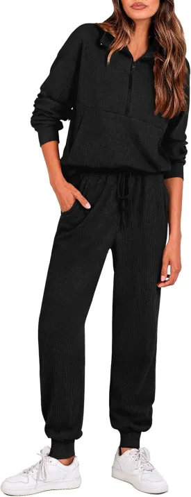 PRETTYGARDEN Womens 2 Piece Sweatsuits Set Long Sleeve Half Zip Pullover Sweatshirt Joggers Sweatpants Fall Outfits Tracksuit