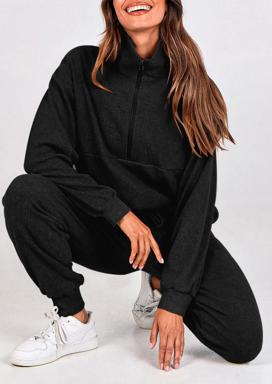 PRETTYGARDEN Womens 2 Piece Sweatsuits Set Long Sleeve Half Zip Pullover Sweatshirt Joggers Sweatpants Fall Outfits Tracksuit