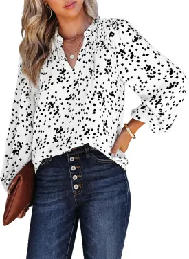PRETTYGARDEN Womens Floral Spring Tops 2025 V Neck Long Sleeve Blouses Dressy Casual Boho Chiffon Business Work Shirts