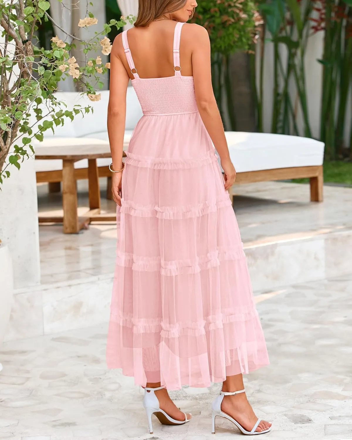 PRETTYGARDEN Women's Summer Dresses 2025 Sleeveless Smocked Tiered Ruffle Tulle A-Line Flowy Wedding Party Maxi Dress