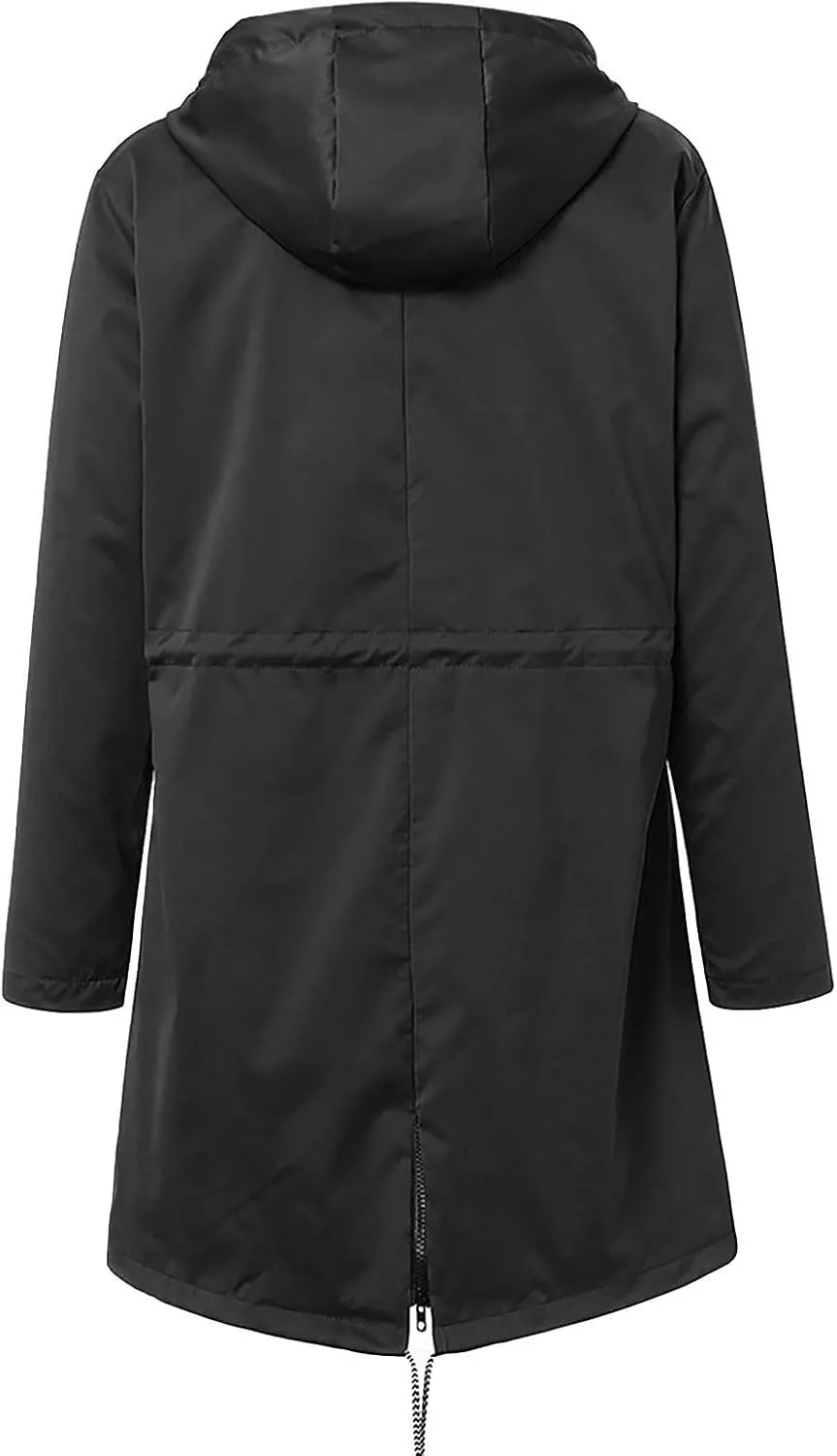 Rain Jackets for Women Windproof Waterproof Outdoor Lined Hooded Coats Fall Winter Warm Hiking Raincoat with Pockets