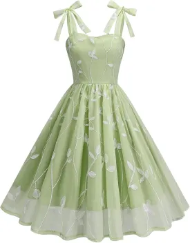 Silk Embroidered Dress for Women Summer Bow Tie Spaghetti Strap Tulle Prom Dress Short A line Cocktail Evening Party Dress