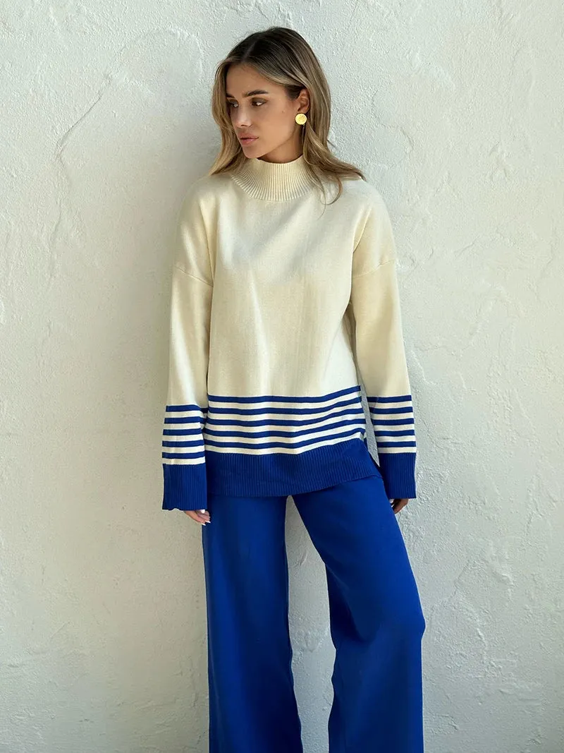 Stripes & Solid Knit Matching Set - Knitted Two Piece Set Outfit