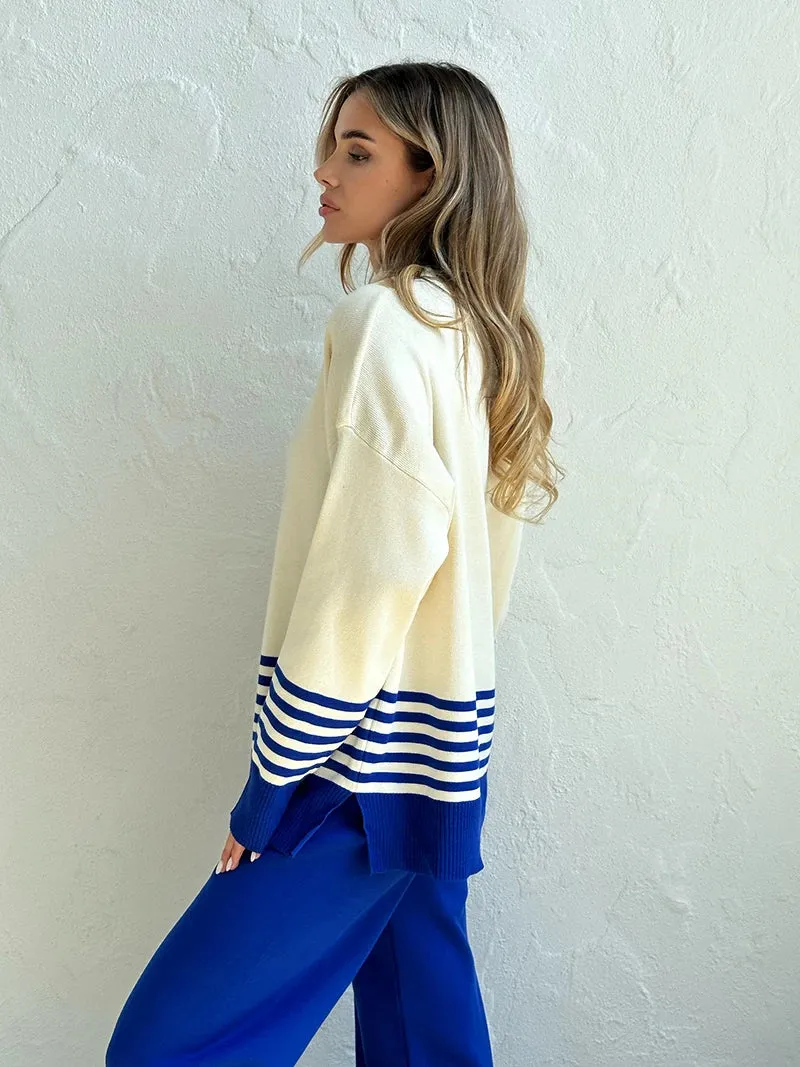 Stripes & Solid Knit Matching Set - Knitted Two Piece Set Outfit