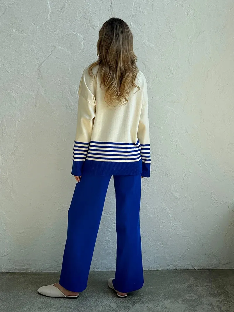 Stripes & Solid Knit Matching Set - Knitted Two Piece Set Outfit