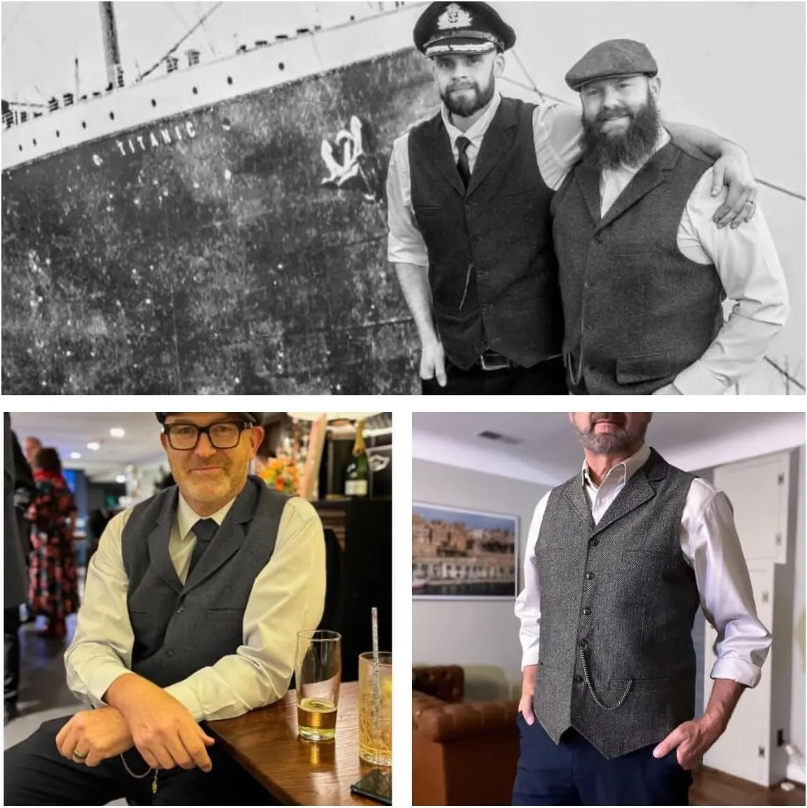 Tuikayoo Men's Tweed Suit Vintage Vest Herringbone Wool Prom Waistcoat Groomsmen