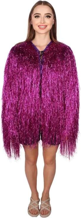 Unisex Thin Metallic Tinsel Foil Jacket - Extra Dense Shiny Glitter Costumes | Loose Fit Festival Fun Rave Dress