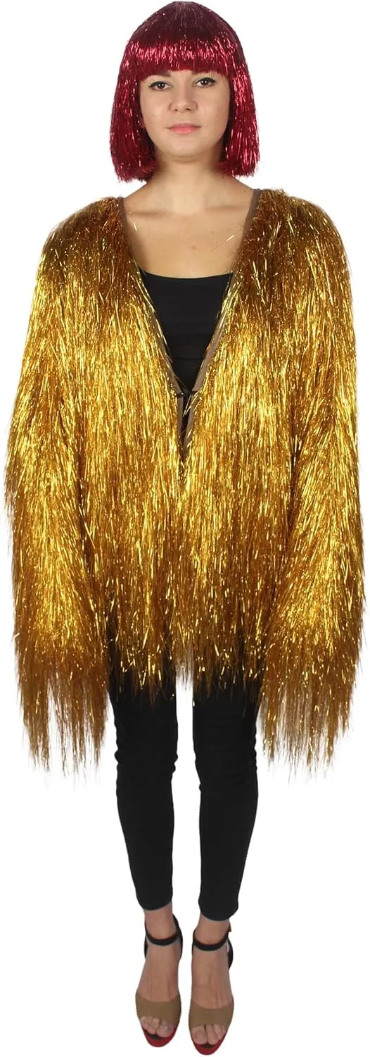 Unisex Thin Metallic Tinsel Foil Jacket - Extra Dense Shiny Glitter Costumes | Loose Fit Festival Fun Rave Dress