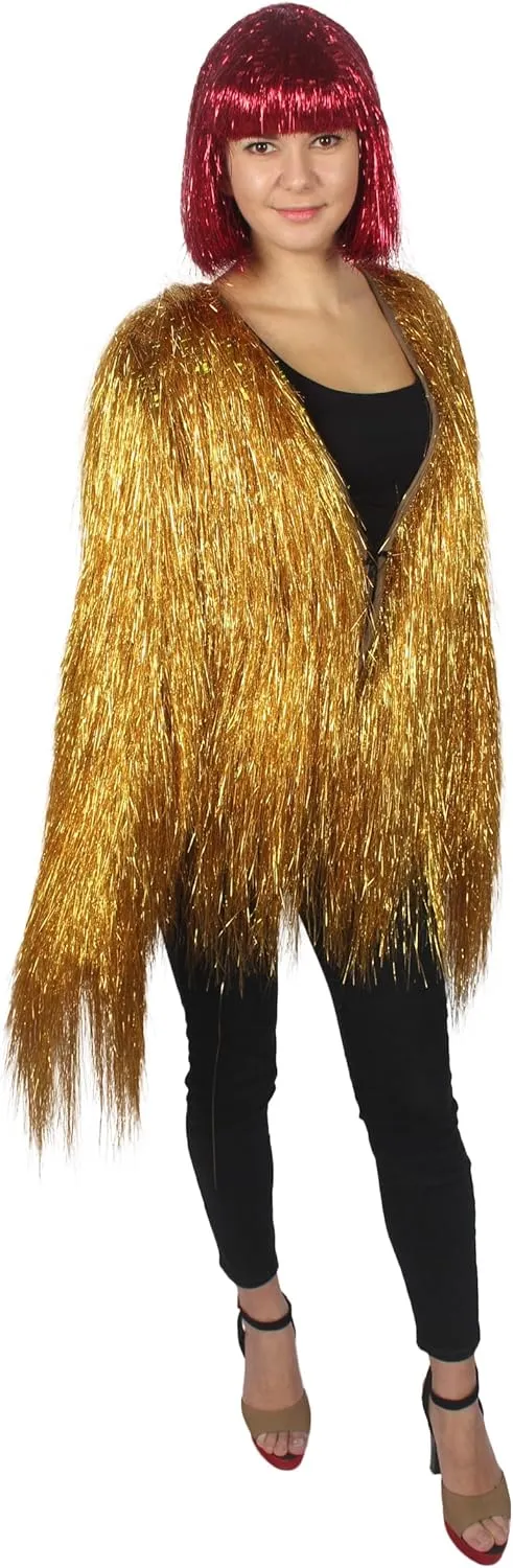 Unisex Thin Metallic Tinsel Foil Jacket - Extra Dense Shiny Glitter Costumes | Loose Fit Festival Fun Rave Dress