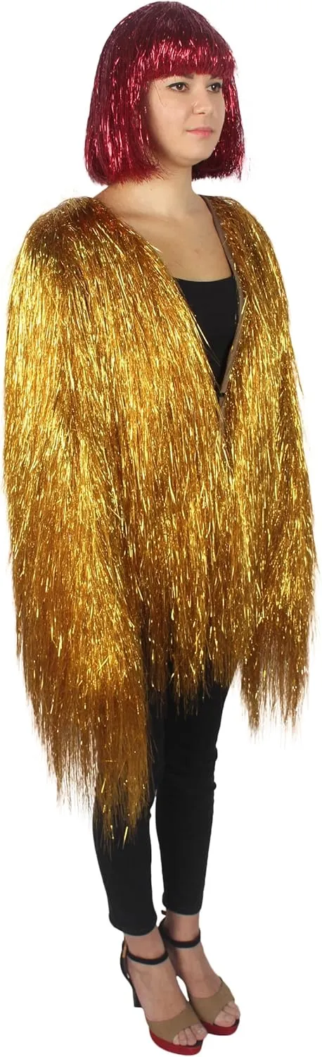 Unisex Thin Metallic Tinsel Foil Jacket - Extra Dense Shiny Glitter Costumes | Loose Fit Festival Fun Rave Dress