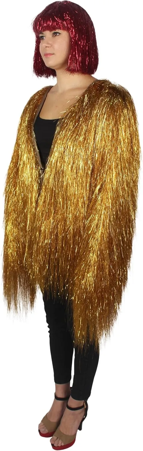 Unisex Thin Metallic Tinsel Foil Jacket - Extra Dense Shiny Glitter Costumes | Loose Fit Festival Fun Rave Dress