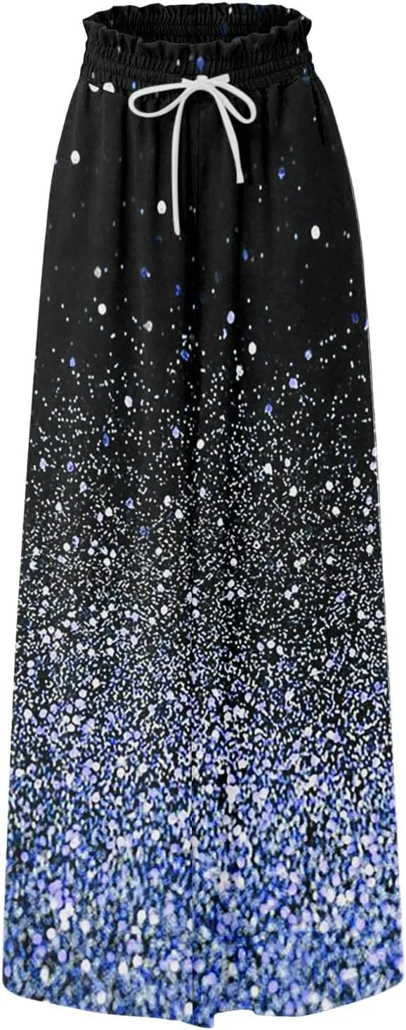Wide Leg Pants Woman Summer 2025 Flowy High Waisted Trousers Baggy Drawstring Beach Pant with Pockets