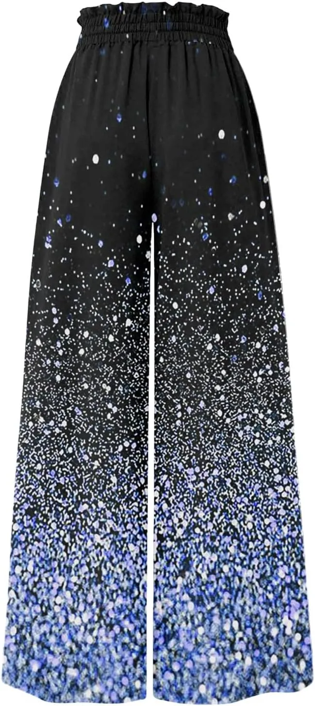 Wide Leg Pants Woman Summer 2025 Flowy High Waisted Trousers Baggy Drawstring Beach Pant with Pockets