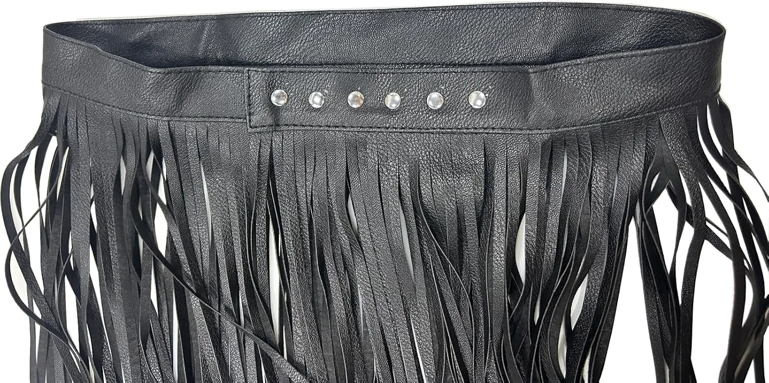 Women PU Leather Long Fringe Skirt Waist Belt Girdle Adjustable Buckle Rave Rocker Dance Performance Costumes