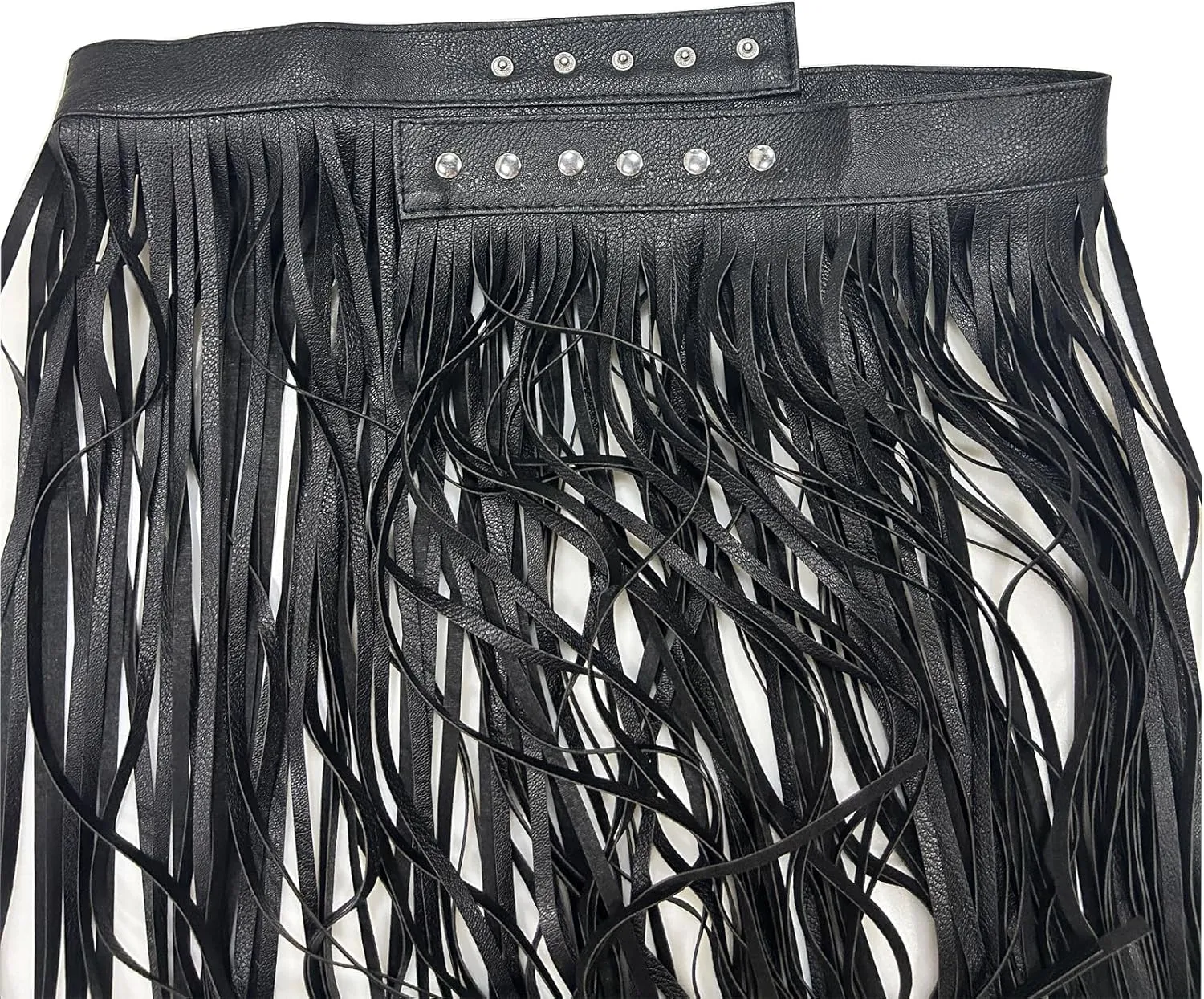 Women PU Leather Long Fringe Skirt Waist Belt Girdle Adjustable Buckle Rave Rocker Dance Performance Costumes
