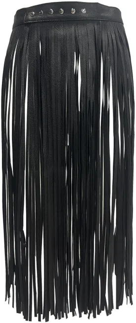 Women PU Leather Long Fringe Skirt Waist Belt Girdle Adjustable Buckle Rave Rocker Dance Performance Costumes