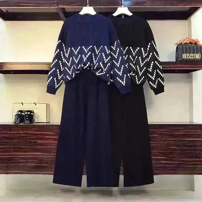 Women Two-piece knitted wide-leg pants