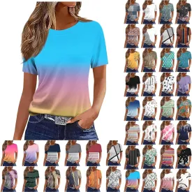 Womens Boho Floral Summer Tops 2025 Trendy Blouses Tunic Short Sleeve T Shirts Dressy Causal Ladies Spring Clothes