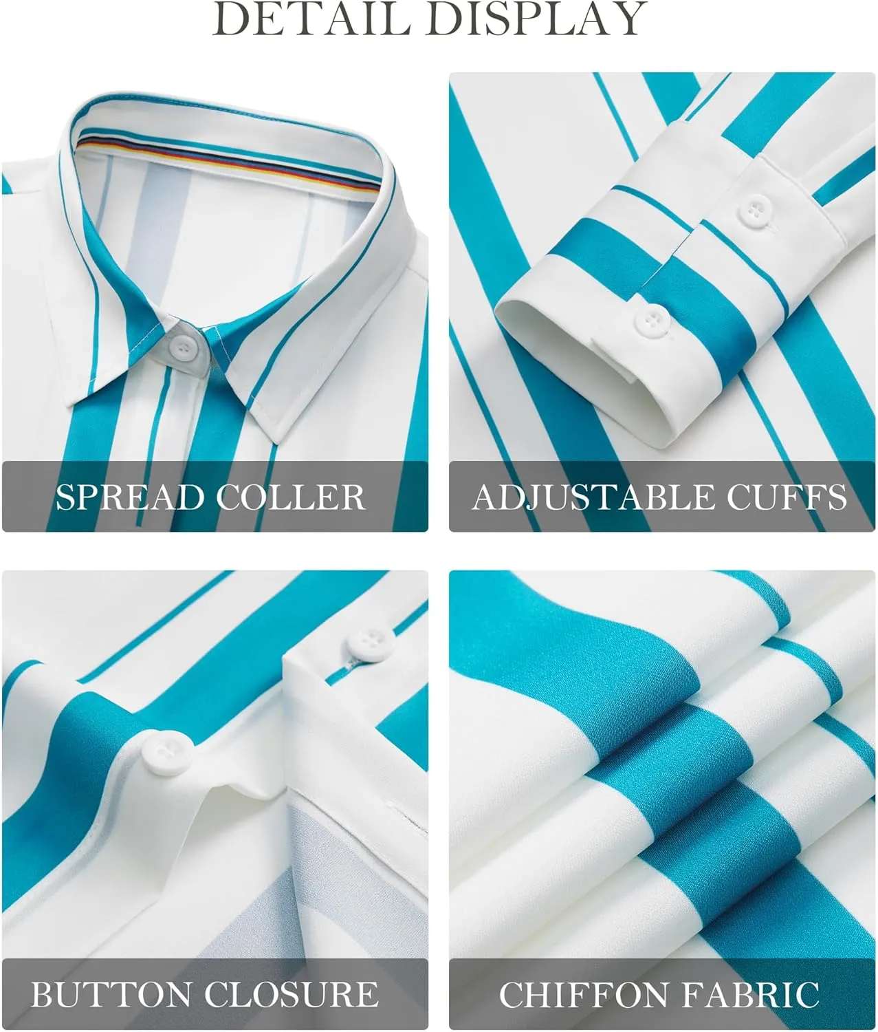 Womens Button Down Shirts Dress Shirt Dressy Casual Striped Blouse Long Sleeve Work Office Business Chiffon Top