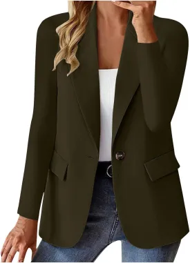 Womens Casual Blazers Business Casual Dressy Long Sleeve Single Button Open Front Jacket Lightweight Blazer Work Coat