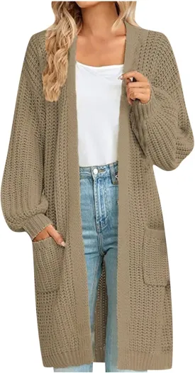 Womens Fashion 2024 Chunky Knit Open Front Long Cardigan Batwing Sleeve Casual Sweaters Plus Size Jackets Fall Outfits