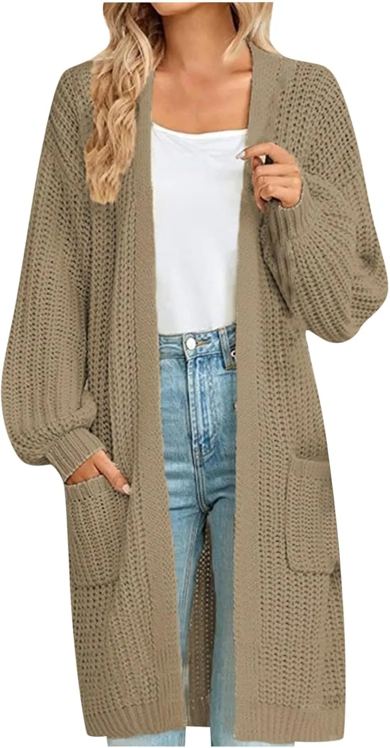 Womens Fashion 2024 Chunky Knit Open Front Long Cardigan Batwing Sleeve Casual Sweaters Plus Size Jackets Fall Outfits