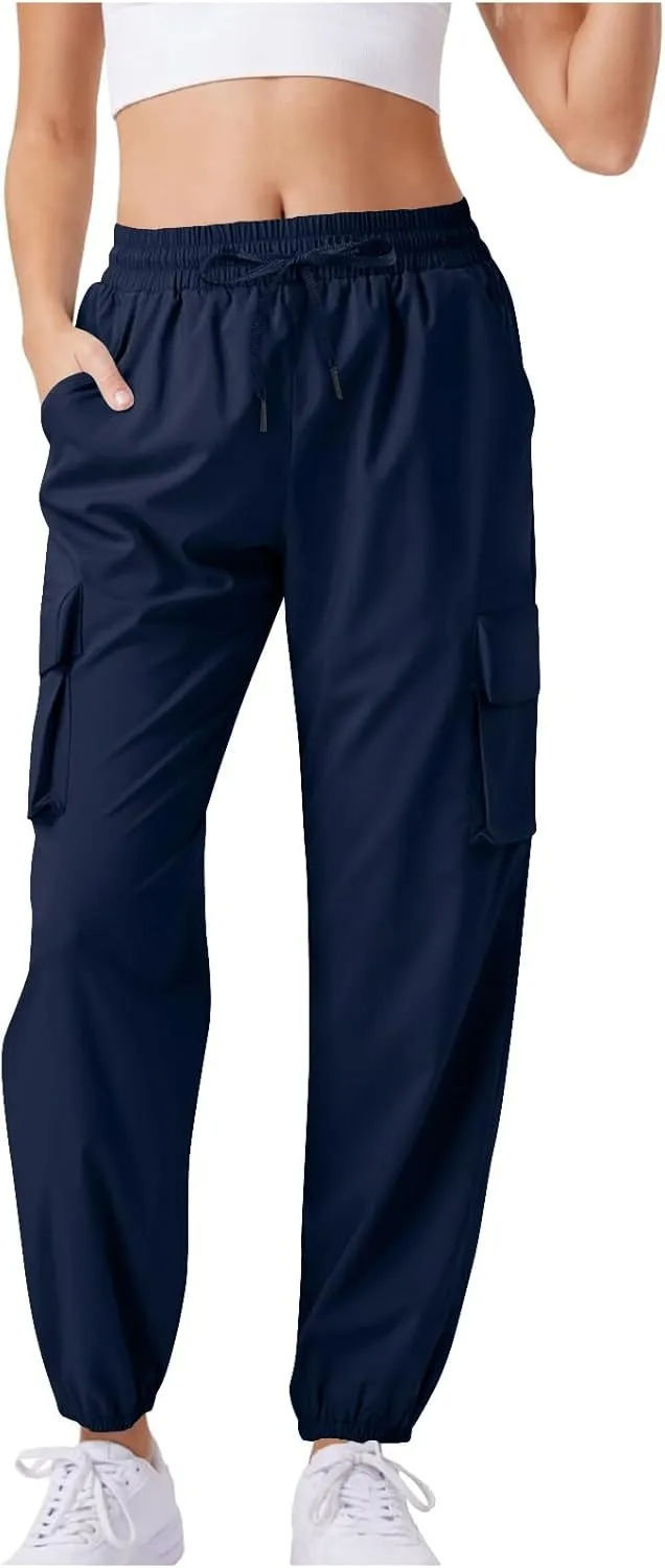 Womens Quick Dry Cargo Jogger Pants Drawstring Waist Light Hiking Travel Utility Trousers Summer Outdoor Active Pant