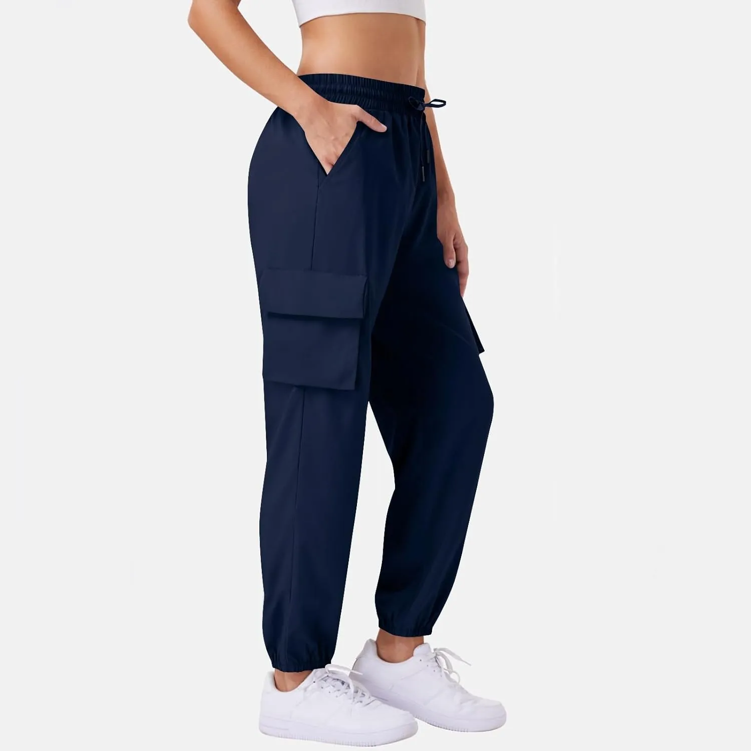 Womens Quick Dry Cargo Jogger Pants Drawstring Waist Light Hiking Travel Utility Trousers Summer Outdoor Active Pant