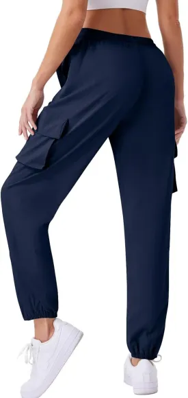 Womens Quick Dry Cargo Jogger Pants Drawstring Waist Light Hiking Travel Utility Trousers Summer Outdoor Active Pant