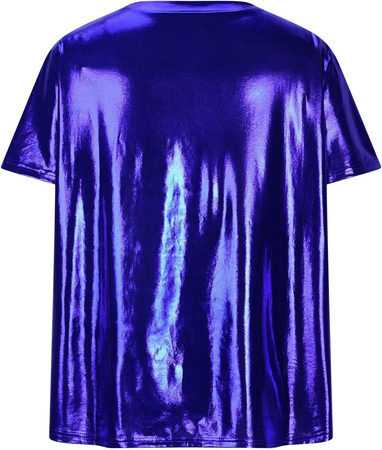 Women's Shiny Metallic Short Sleeve T Shirt Trendy Crew Neck Summer Tops Party Disco Club Tees