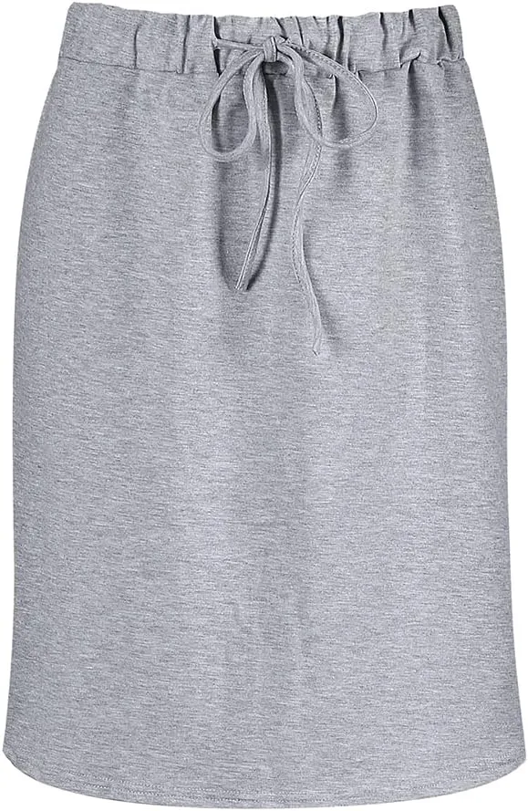 Womens Skirts Knee Length Pencil Skirts Elastic Midi Bodycon Solid Drawstring Daily Dresses