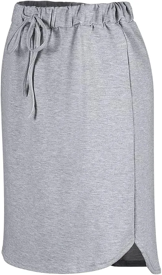 Womens Skirts Knee Length Pencil Skirts Elastic Midi Bodycon Solid Drawstring Daily Dresses