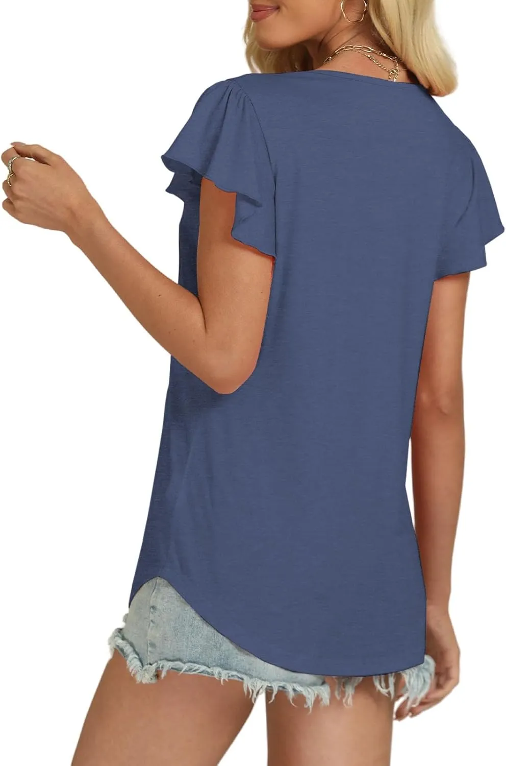 Womens Summer Tops 2025 Short Cap Sleeve Y2K Shirts Workout V Neck Tunics Trendy Basic Casual Business Women Blouse