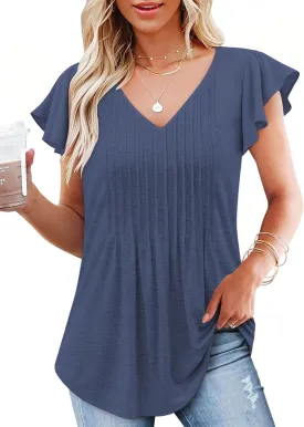 Womens Summer Tops 2025 Short Cap Sleeve Y2K Shirts Workout V Neck Tunics Trendy Basic Casual Business Women Blouse