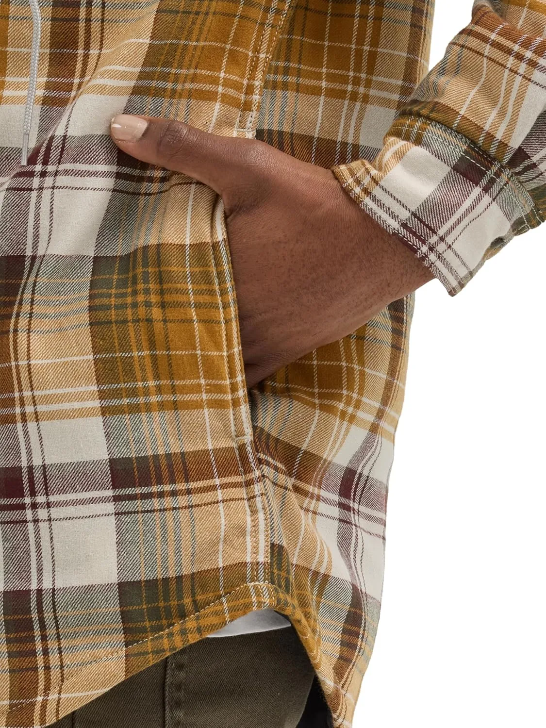 Wrangler Authentics Men's Long Sleeve Quilted Lined Flannel Shirt Jacket with Hood