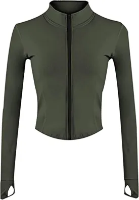 Yeokou Womens Active Zip Up Running Workout Cropped Bbl Athletic Jacket with Thumb Holes