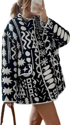 Yimoon Womens Quilted Jacket Lightweight Floral Print Padded Puffer Coat Button Down Puffy Cardigan Outwear(Navy-M)